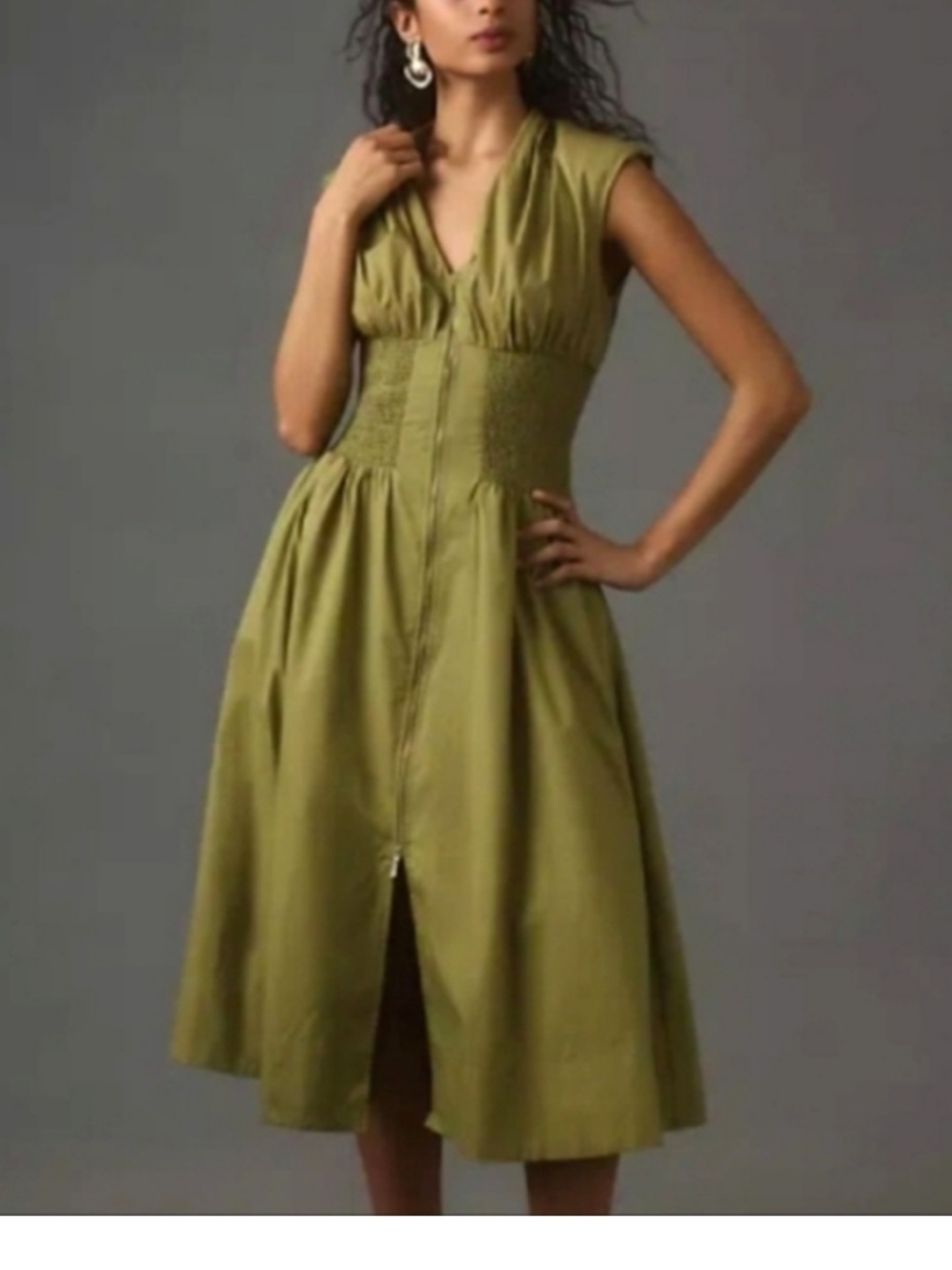 NWT Anthropologie size XS Tommie zip front midi dress in moss green